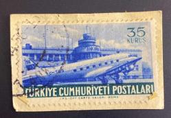Mektup Zarfından Kesilmiş  / Postadan Geçmiş Pul Filateli - Damgalı - UÇAK VE GEMİ PULU , 35 KURUŞ - Türkiye Cumhuriyeti
