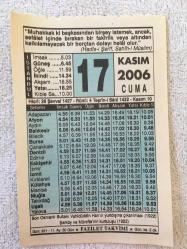 17 KASIM 2006-TAKVİM YAPRAĞI-DOĞUM GÜNÜ HEDİYESİ-FAZİLET TAKVİMİ