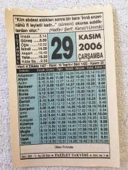 29 KASIM 2006-TAKVİM YAPRAĞI-DOĞUM GÜNÜ HEDİYESİ-FAZİLET TAKVİMİ
