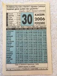 30 KASIM 2006-TAKVİM YAPRAĞI-DOĞUM GÜNÜ HEDİYESİ-FAZİLET TAKVİMİ