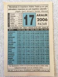17 ARALIK 2006-TAKVİM YAPRAĞI-DOĞUM GÜNÜ HEDİYESİ-FAZİLET TAKVİMİ