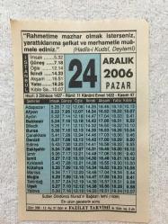 24 ARALIK 2006-TAKVİM YAPRAĞI-DOĞUM GÜNÜ HEDİYESİ-FAZİLET TAKVİMİ