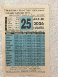 25 ARALIK 2006-TAKVİM YAPRAĞI-DOĞUM GÜNÜ HEDİYESİ-FAZİLET TAKVİMİ