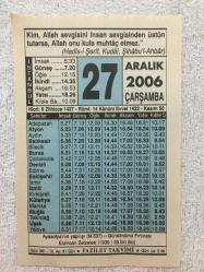 27 ARALIK 2006-TAKVİM YAPRAĞI-DOĞUM GÜNÜ HEDİYESİ-FAZİLET TAKVİMİ