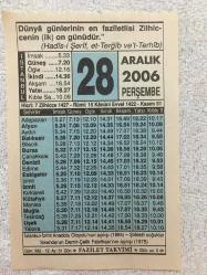 28 ARALIK 2006-TAKVİM YAPRAĞI-DOĞUM GÜNÜ HEDİYESİ-FAZİLET TAKVİMİ