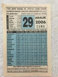 29 ARALIK 2006-TAKVİM YAPRAĞI-DOĞUM GÜNÜ HEDİYESİ-FAZİLET TAKVİMİ