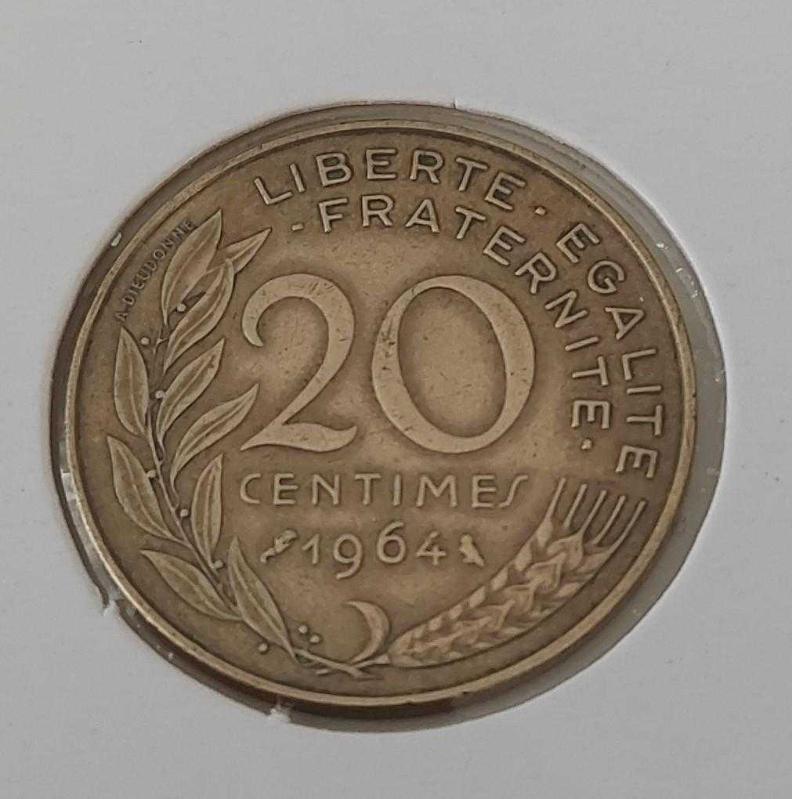 1964 FRANSA 20 CENTIMES (centimes) ORİJİNAL MADENİ PARASI ÇİLALTI