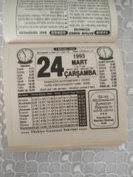 Türkiye Gazetesi takvimi 24 Mart 1993 doğum günü hediyesi hediyelik takvim yaprağı