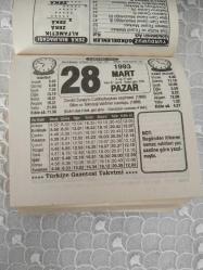Türkiye Gazetesi takvimi 28 Mart 1993 doğum günü hediyesi hediyelik takvim yaprağı