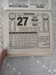 Efemera - Türkiye Gazetesi takvimi 27 Nisan 1993 doğum günü hediyesi hediyelik takvim yaprağı - kitantik - kitaLog