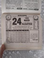 Türkiye Gazetesi takvimi 24 Mayıs 1993 doğum günü hediyesi hediyelik takvim yaprağı