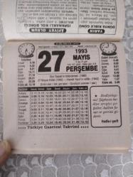 Türkiye Gazetesi takvimi 27 Mayıs 1993 doğum günü hediyesi hediyelik takvim yaprağı
