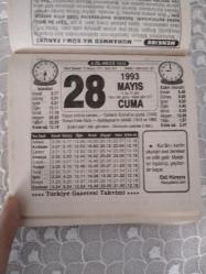 Türkiye Gazetesi takvimi 28 Mayıs 1993 doğum günü hediyesi hediyelik takvim yaprağı