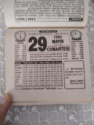 Türkiye Gazetesi takvimi 29 Mayıs 1993 doğum günü hediyesi hediyelik takvim yaprağı