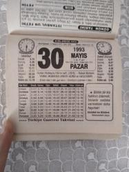 Türkiye Gazetesi takvimi 30 Mayıs 1993 doğum günü hediyesi hediyelik takvim yaprağı