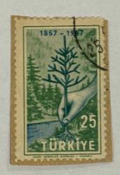 Mektup Zarfından Kesilmiş  / Postadan Geçmiş Pul Filateli - Damgalı - GÜZEL SANATLAR MATBAASI  1857-1957 - 25 PARA - Türkiye Cumhuriyeti