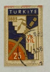 Mektup Zarfından Kesilmiş  / Postadan Geçmiş Pul Filateli - 27 Ocak 1958 Damgalı - GÜZEL SANATLAR MATBAASI 75.YIL  1883 - 25 PARA - Türkiye Cumhuriyeti