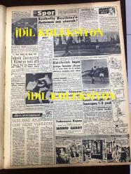 GÜNLÜK SPOR GAZETESİ - 13 MAYIS 1957 - SPOR KUPASI YARIŞINI NEZİR ''KONYA'' KAZANDI - ALTAYSPOR, GENÇLERBİRLİĞİ - NEZİR SONAKIN YUGOSLAVYA 6 - 1 İTALYA - İSMET GÜMÜŞDERE - FENERBAHÇE BASKETBOL TAKIMI 1957 ŞAMPİYONU - TURGUT DİNSEL - ADALETSPOR - NECDET ERDEM - GALATASARAY, MİLLİ MENSUCAT MAÇI - FENERBAHÇENİN TARİHİ - MİMİ İLE MEMO, MORT WALKER, DICK BROWN, MADDOCKS, STEVE CANYON, JED FORAM ÇİZGİ ROMAN - OSMAN KERMEN - CAROL DAY - SZEKELLY BEŞİKTAŞ'A ANTRENÖR MÜ OLACAK? - BOKS, JANSSENS - MARIO GABAY - MUVAKKAR EKREM TALU - BOKS FACİASI, CENUP AFRİKALİ BOKSÖRÜN ÖLÜMÜ - MARIO GABAY - APİKOĞLU SUCUK REKLAMI - FAY REKLAMI - JAYNE MANSFIELD - NEJAT KAYSERİLİOĞLU - 34000 SENELİK İSKELET BULUNDU - MACARİSTAN YENİ BİR İHTİLAL AREFESİNDE