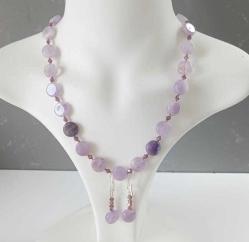 925 Gümüş Ametist ve Lila Çek Kristali Taşlı Kolye ve Küpe Set