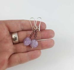 925 Gümüş Ametist ve Lila Çek Kristali Taşlı Kolye ve Küpe Set