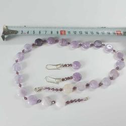 925 Gümüş Ametist ve Lila Çek Kristali Taşlı Kolye ve Küpe Set