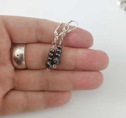 925 Gümüş Yanar Döner Hakiki Siyah İnci ve Hematit Taşlı Kolye ve Küpe Set