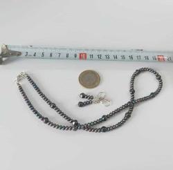 925 Gümüş Yanar Döner Hakiki Siyah İnci ve Hematit Taşlı Kolye ve Küpe Set