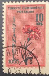 Mektup Zarfından Kesilmiş  / Postadan Geçmiş Pul Filateli - 1955 Damgalı - İSTANBUL 1955 KARANFİL PULU, 10 KURUŞ - Türkiye Cumhuriyeti