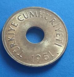 1951 Delikli 1 Kuruş Çil noktalı