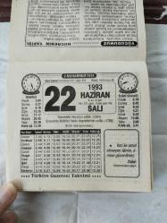 Türkiye Gazetesi takvimi 22 Haziran 1993 doğum günü hediyesi hediyelik takvim yaprağı