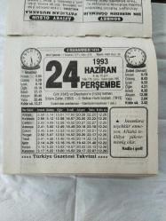 Türkiye Gazetesi takvimi 24 Haziran 1993 doğum günü hediyesi hediyelik takvim yaprağı