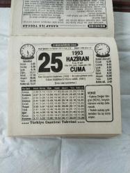 Türkiye Gazetesi takvimi 25 Haziran 1993 doğum günü hediyesi hediyelik takvim yaprağı