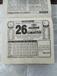 Türkiye Gazetesi takvimi 26 Haziran 1993 doğum günü hediyesi hediyelik takvim yaprağı