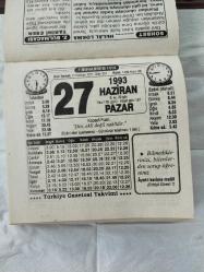 Türkiye Gazetesi takvimi 27 Haziran 1993 doğum günü hediyesi hediyelik takvim yaprağı