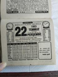 Türkiye Gazetesi takvimi 22 Temmuz 1993 doğum günü hediyesi hediyelik takvim yaprağı