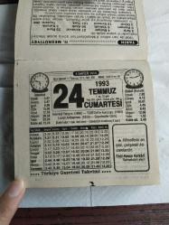 Türkiye Gazetesi takvimi 24 Temmuz 1993 doğum günü hediyesi hediyelik takvim yaprağı