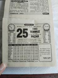 Türkiye Gazetesi takvimi 25 Temmuz 1993 doğum günü hediyesi hediyelik takvim yaprağı