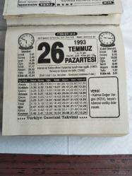 Türkiye Gazetesi takvimi 26 Temmuz 1993 doğum günü hediyesi hediyelik takvim yaprağı