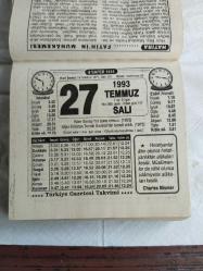 Türkiye Gazetesi takvimi 27 Temmuz 1993 doğum günü hediyesi hediyelik takvim yaprağı