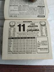 Türkiye Gazetesi takvimi 11 Ağustos 1993 doğum günü hediyesi hediyelik takvim yaprağı