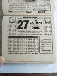 Türkiye Gazetesi takvimi 27 Ağustos 1993 doğum günü hediyesi hediyelik takvim yaprağı