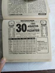 Türkiye Gazetesi takvimi 30 Ağustos 1993 doğum günü hediyesi hediyelik takvim yaprağı