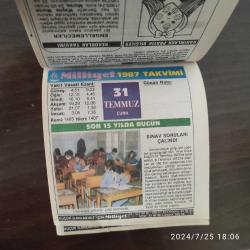 MİLLYET TAKVİMİ 31 TEMMUZ 1987 - DOĞUM GÜNÜ HEDİYESİ HEDİYELİK TAKVİM YAPRAĞI