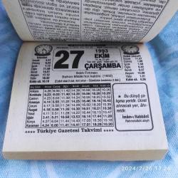 TÜRKİYE GAZETESİ TAKVİMİ 27 EKİM 1993 - DOĞUM GÜNÜ HEDİYESİ HEDİYELİK TAKVİM YAPRAĞI