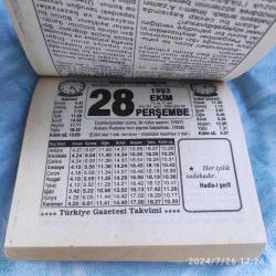 TÜRKİYE GAZETESİ TAKVİMİ 28 EKİM 1993 - DOĞUM GÜNÜ HEDİYESİ HEDİYELİK TAKVİM YAPRAĞI