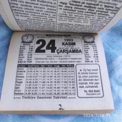 TÜRKİYE GAZETESİ TAKVİMİ 24 KASIM 1993 - DOĞUM GÜNÜ HEDİYESİ HEDİYELİK TAKVİM YAPRAĞI