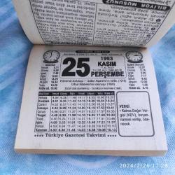 TÜRKİYE GAZETESİ TAKVİMİ 25 KASIM 1993 - DOĞUM GÜNÜ HEDİYESİ HEDİYELİK TAKVİM YAPRAĞI