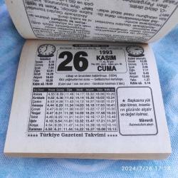 TÜRKİYE GAZETESİ TAKVİMİ 26 KASIM 1993 - DOĞUM GÜNÜ HEDİYESİ HEDİYELİK TAKVİM YAPRAĞI