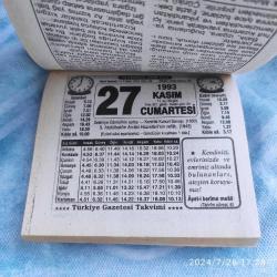 TÜRKİYE GAZETESİ TAKVİMİ 27 KASIM 1993 - DOĞUM GÜNÜ HEDİYESİ HEDİYELİK TAKVİM YAPRAĞI