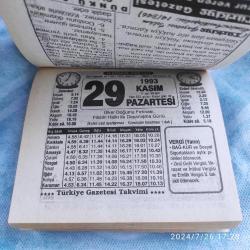 TÜRKİYE GAZETESİ TAKVİMİ 29 KASIM 1993 - DOĞUM GÜNÜ HEDİYESİ HEDİYELİK TAKVİM YAPRAĞI